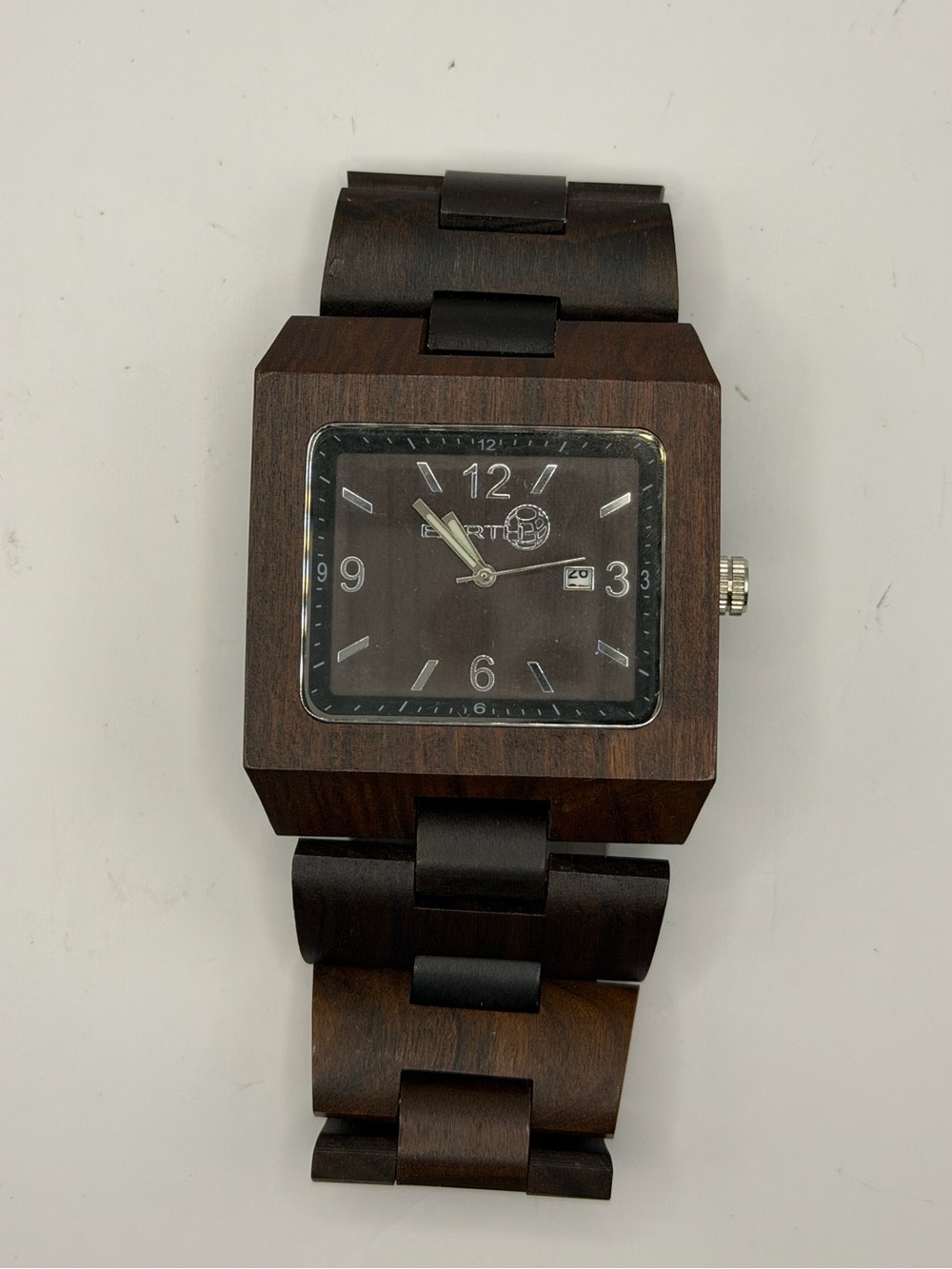 Earth Large Wooden Square Face Men’s Watch in Dark Brown